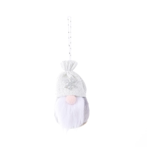 Christmas gnome hanging ornament with white sequin hat and long beard for tree decor