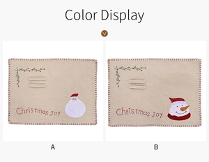 Sets de table de Noël en lin détaillés avec broderies Père Noël et Bonhomme de neige