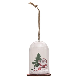 Christmas hanging ornament with Santa and snow scene in transparent dome on white background