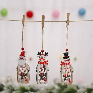 Three-piece set of wooden Christmas ornaments with Santa, deer and snowman hollow designs