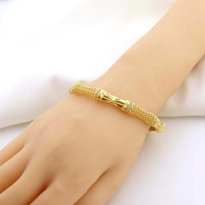 18K Gold Plated Copper Bamboo Joint Bangle Hollow Out Starburst Design Zircon Inlaid Indian Bride Jewelry For Women