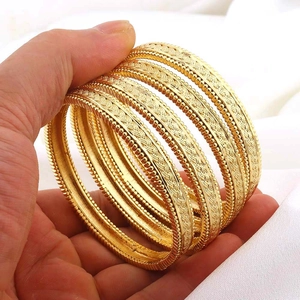 Bracciale Rigido in Stile Dubai Placcato Oro 24K Intrecciato per Donna Gioielli da Sposa Medio Orientali Vintage Bracciale in Rame Geometrico