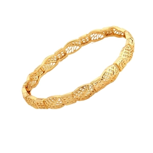 Elegante bracciale rigido placcato oro 24K con motivo a foglia traforata in stile bohémien