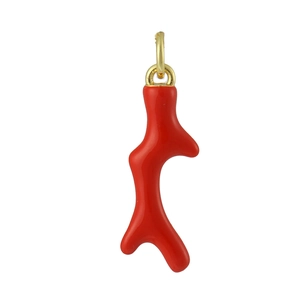 Détail d'un pendentif corail rouge en émail brillant avec bélière en métal doré