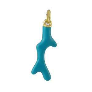 Vue détaillée d'un pendentif en corail turquoise avec un anneau en métal doré brillant