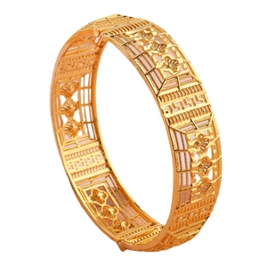 Vintage 18k vergulde holle brede armband met bloempatronen en handige sluiting