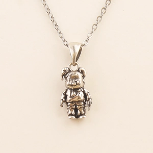 Vintage bear pendant necklace with melting texture and adjustable link chain for women
