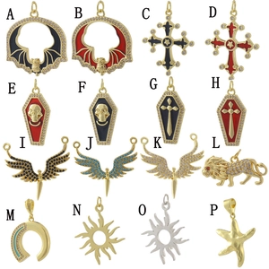 Collection of 18k gold plated gothic charms with enamel and cubic zirconia details
