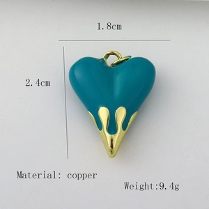 Polished lake blue heart pendant in gold-plated copper with size and weight specs