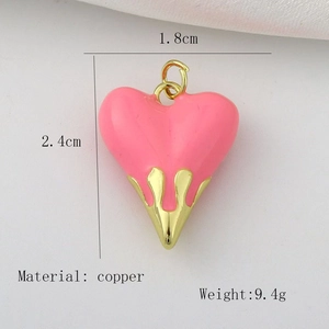 Pink enamel heart pendant with golden drip design and precise dimensions 1.8x2.4cm