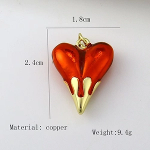 Polished 1.8x2.4cm orange heart pendant made of copper for DIY necklaces and jewelry
