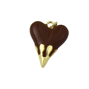 Elegant gold heart pendant featuring a unique melting chocolate drip design on white background