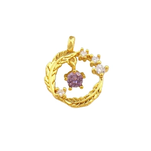 Minimalist 18k gold plated windmill pendant with purple stone and white zircon accents