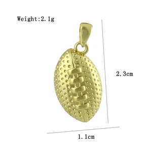 Detail of 2.1g gold rugby pendant with textured surface and size markings for jewelry DIY