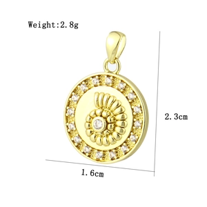 Macro detail of a 2.3cm nautilus pendant in gold copper with micro-set cubic zirconia