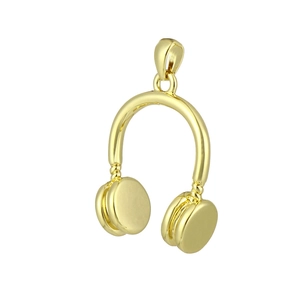 Polished gold headphone pendant with micro-pave zircon detail for DIY jewelry making