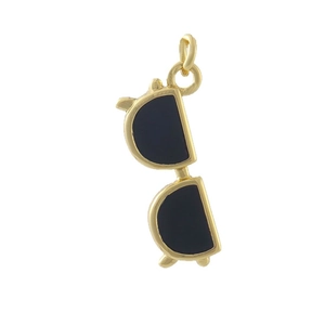 Fashionable gold metal sunglasses pendant with black enamel inlay and zircon accents