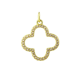 Gold plated hollow clover pendant with micro-set zircon accents for jewelry making