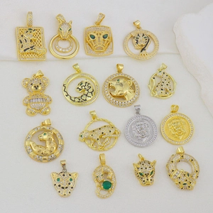Colgante de Cabeza de Leopardo y León de Cobre Con Strass para Joyería DIY Accesorios de Amuletos Galvanizados para Mujer Hombre