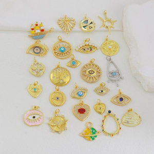 Kupfer DIY Schmuck Anhänger Charms Böser Blick Herz Segelboot Biene Saturn Stern Charms Mit Strass Künstliche Perle Vergoldet Schmuckherstellung Zubehör