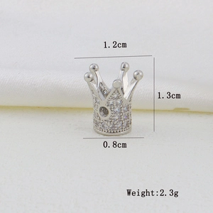 Macro detail of crown charm with white cubic zirconia and silver metal dimensions
