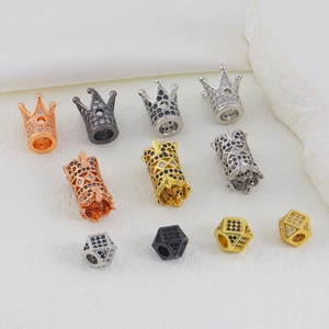 Handmade woven bracelet charms with micro-pave cubic zirconia crowns and hexagons