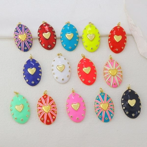 Westlicher Emaille Ovaler Herz Anhänger Kupfer Zirkonia Gestreiftes Feuerwerk Mikro Eingelegt DIY Schmuck Kette Anhänger Damen
