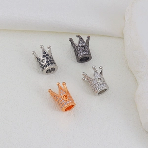 Pave micro zircon crown beads for DIY bracelets and necklaces in four metallic colors