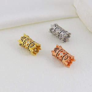 Baroque hollow cylinder charms with micro-pave cubic zirconia in gold, silver and rose gold