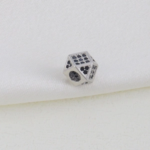 Polygonal crown bead charm with black zircon pavé for handmade braided bracelets