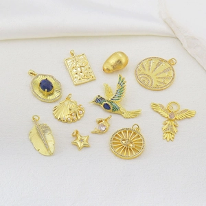 Vintage Copper Zirconia Charm Pendant For DIY Jewelry Making Hummingbird Feather Shell Star Evil Eye Angel Pendant Only