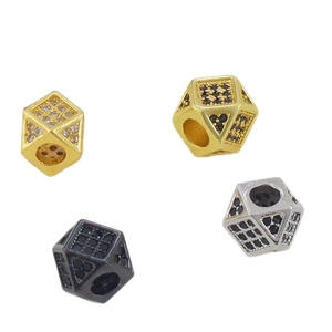Micro-pave cubic zirconia geometric spacer beads in gold, silver, and black finishes