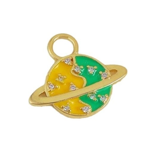 Goldener Planetenanhänger mit Emaille und Kristallen für DIY-Schmuckherstellung