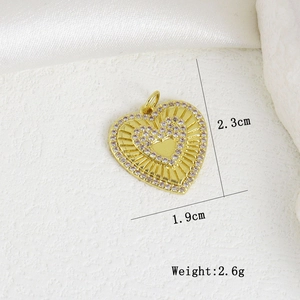 Detail view of heart pendant with cubic zirconia, dimensions 2.3cm by 1.9cm and weight 2.6g