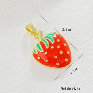 Detailed view of a red strawberry pendant showing 2.8cm height and 1.7cm width dimensions