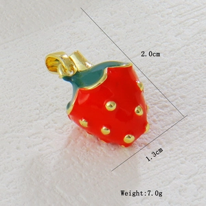 Detailed strawberry pendant charm with red enamel finish and 2.0cm height dimension
