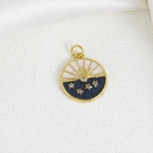 Golden sun and moon enamel pendant with sparkling crystals for DIY jewelry making
