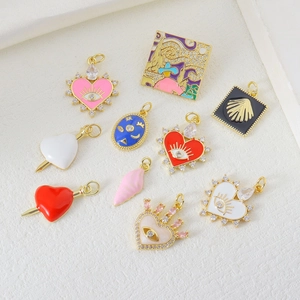 Eclectic Copper Zirconia Enamel Pendant Only Without Chain For Women DIY Jewelry Making Heart Evil Eye Shell Accessories
