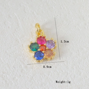 Detailed size view of a rainbow zircon flower pendant with dimensions 1.3cm by 0.9cm