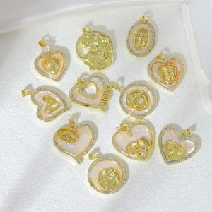 Mother's Day Copper Pendant With Zircon Mother Of Artificial Pearl Shell Heart Round Oval Shape Mother Child Theme Jewelry Pendant