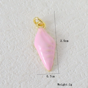 Detail showing dimensions of a 2cm pink enamel spiral pendant with gold hanging ring