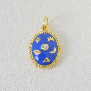 Blue enamel evil eye pendant with gold stars and zircon stones for DIY jewelry making