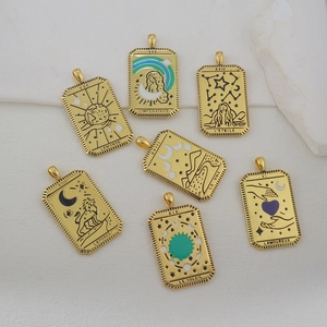 Colgante de Carta de Tarot Vintage Cobre Chapado en Oro Esmalte Sol Luna Estrella Fuerza Emperatriz Amantes Mundo
