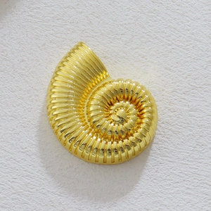 Dettaglio di un ciondolo a forma di conchiglia nautilus dorata lucida con texture