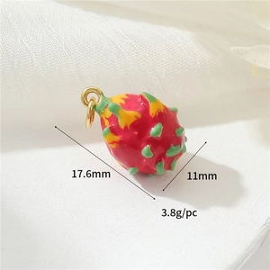 Macro detail of pitaya fruit pendant showing 17.6mm size and 11mm width dimensions