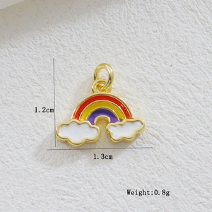 Détail macro du pendentif nuage arc-en-ciel 1.2x1.3cm en cuivre doré avec émail coloré