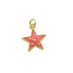 Pendentif étoile en cuivre doré avec remplissage pailleté rose et mini-étoiles
