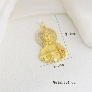Detail of gold Jesus pendant with sparkling cubic zirconia crown and 3.1cm height info