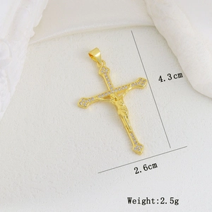 Classic crucifix pendant dimensions with gold plating and cubic zirconia inlay