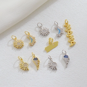 Pendentif DIY en Cuivre à la Mode pour Femmes Plaqué Or Argent Ailes Soleil Lune MAMA Carte de Porto Rico Strass Accessoire de Fabrication de Bijoux
